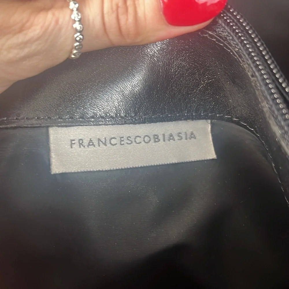 Francesco Biasia Black Leather Hobo Bag with Belt Accent